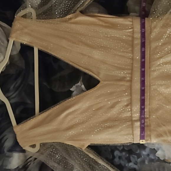 Long Sleeve Plunge Neckline Formal Gown - Nude/Glitter - M - Picture 14 of 16
